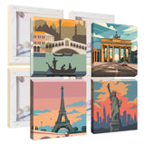 Qukle Framed City Travel Paint by Numbers for Kids Age 8-12, 4Pack Cityscape Painting by Numbers Kits Adults Boys Girls, Painting on Canvas DIY Acrylic Arts for Home Decor 20x20cm Qukle