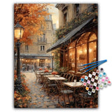 Paint by Numbers Kit for Adults- Street Cafe Adult Paint by Number Kits on Canvas for Beginners, Fall Scene DIY Acrylic Oil Number Painting Kits for Home Wall Decor Gift 16"x 20" (without Frame) Offito