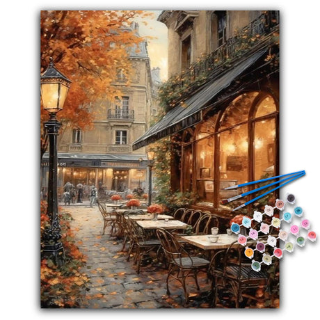 Paint by Numbers Kit for Adults- Street Cafe Adult Paint by Number Kits on Canvas for Beginners, Fall Scene DIY Acrylic Oil Number Painting Kits for Home Wall Decor Gift 16"x 20" (without Frame) Offito