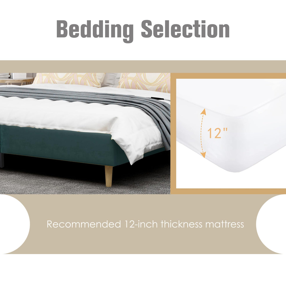 AGARTT Upholstered Platform Bed Frame King Size with Headboard and Footboard/Wooden Slats Support/No Box Spring Needed/Easy Assembly,Green Velvet AGARTT