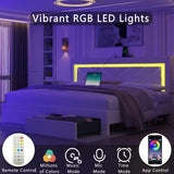 Fastroby King Size Bed Frame with Adjustable Headboard and 2 Storage Drawers, Upholstered Bed Frame King with RGB LED Light and Charging Station, Easy Assembly, No Box Spring Needed, Off White Fastroby