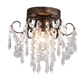 Q&S Small Crystal Ceiling Light Fixture Flush Mount,Black Ceiling Lights Modern Chandelier,Bedroom Hallway Closet Light Fixture Ceiling,Dia9.5 1 Light. Q&S