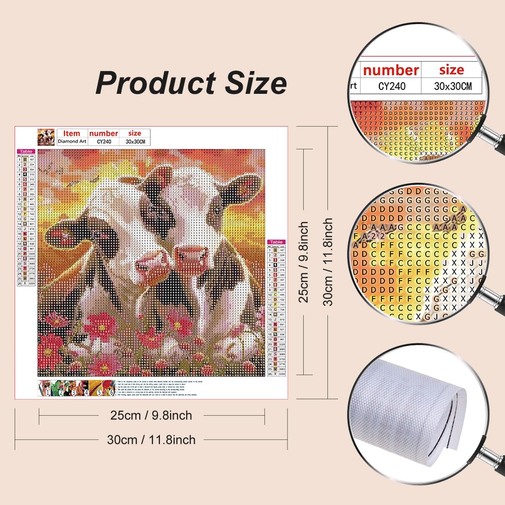 Stalente Diamond Painting Kits for Adults Cow, 5D DIY Diamond Art Kits for Beginners Round Full Drill Diamond Painting for Home Wall Decoration Gift 12×12inch, Animal Stalente