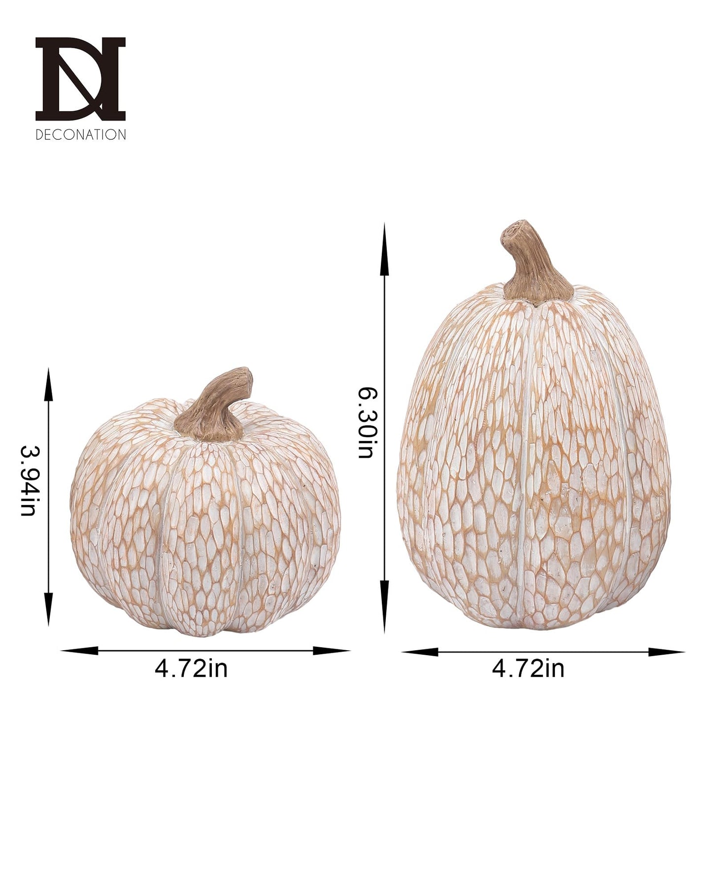 Thanksgiving Resin Pumpkin Decor, Brown and White Pumpkin Statue for Fall Harvest Decor, Faux Decorative Pumpkins Figurine for Table Centerpiece, Autumn Countryside Style Home Decor, Set of 2, Gift