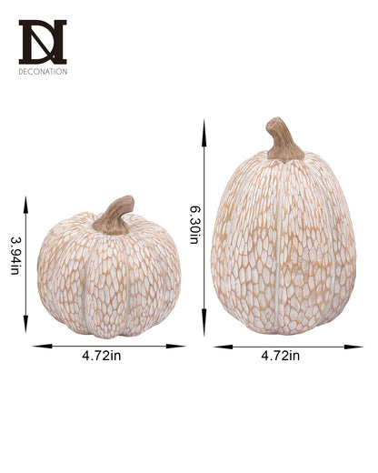 Thanksgiving Resin Pumpkin Decor, Brown and White Pumpkin Statue for Fall Harvest Decor, Faux Decorative Pumpkins Figurine for Table Centerpiece, Autumn Countryside Style Home Decor, Set of 2, Gift