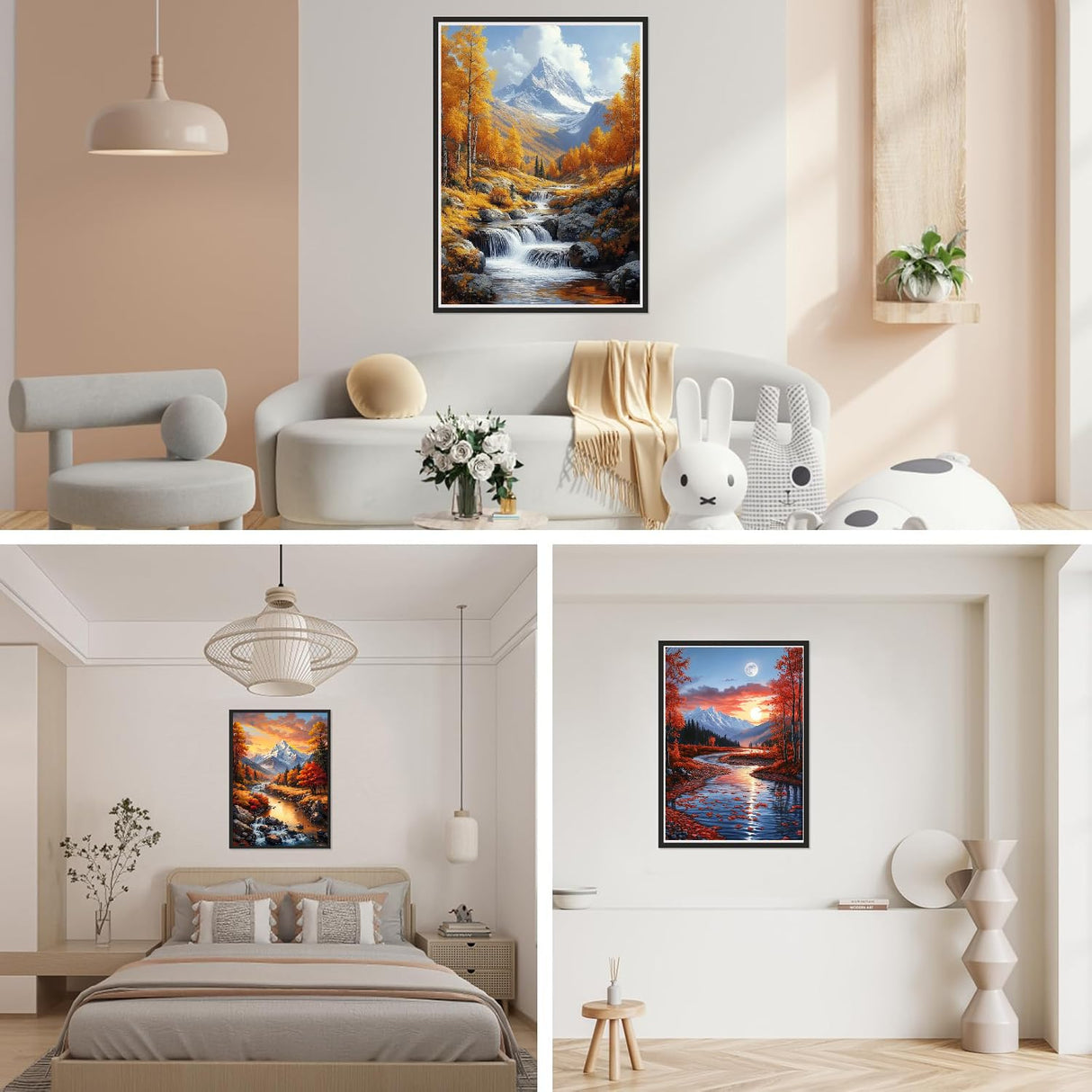 3 Pack Fall Diamond Art Kits for Adults Beginner, Mountain DIY Modern Diamond Painting Kits 5D Diamond Dots Gem Art Crafts with Tools,Round Full Drill Funny Crafts for Home Wall Decor&Gift-12x16in WUDWL