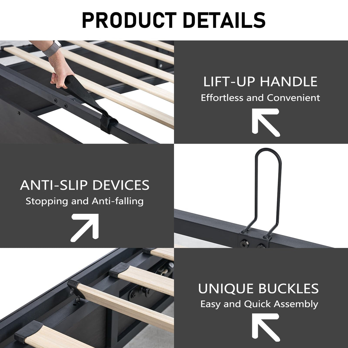 Albott King Size Lift Up Storage Bed Frame, Modern RGB LED Light Platform Bed Frame with Charging Station/Linen Upholstered Headboard/No Box Spring Needed, Black Albott