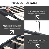 Albott King Size Lift Up Storage Bed Frame, Modern RGB LED Light Platform Bed Frame with Charging Station/Linen Upholstered Headboard/No Box Spring Needed, Black Albott