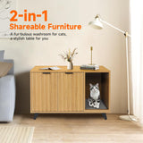 QuicMiou Cat Litter Box Enclosure, Modern Cat Litter Box Furniture Hidden, with Scratching Pad, 4 Metal Legs, Cat House, Natural Oak QuicMiou