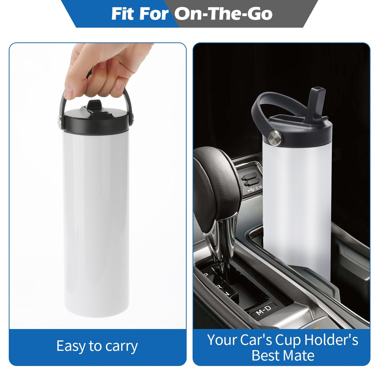 12 Pack Sublimation Tumblers Flat Edge Blanks Skinny Straight 20 oz, Stainless Steel Double Wall Insulated Sublimation Water Bottles with Portable Handle & Straw Lids for Heat Transfer, White YOUKE OLA