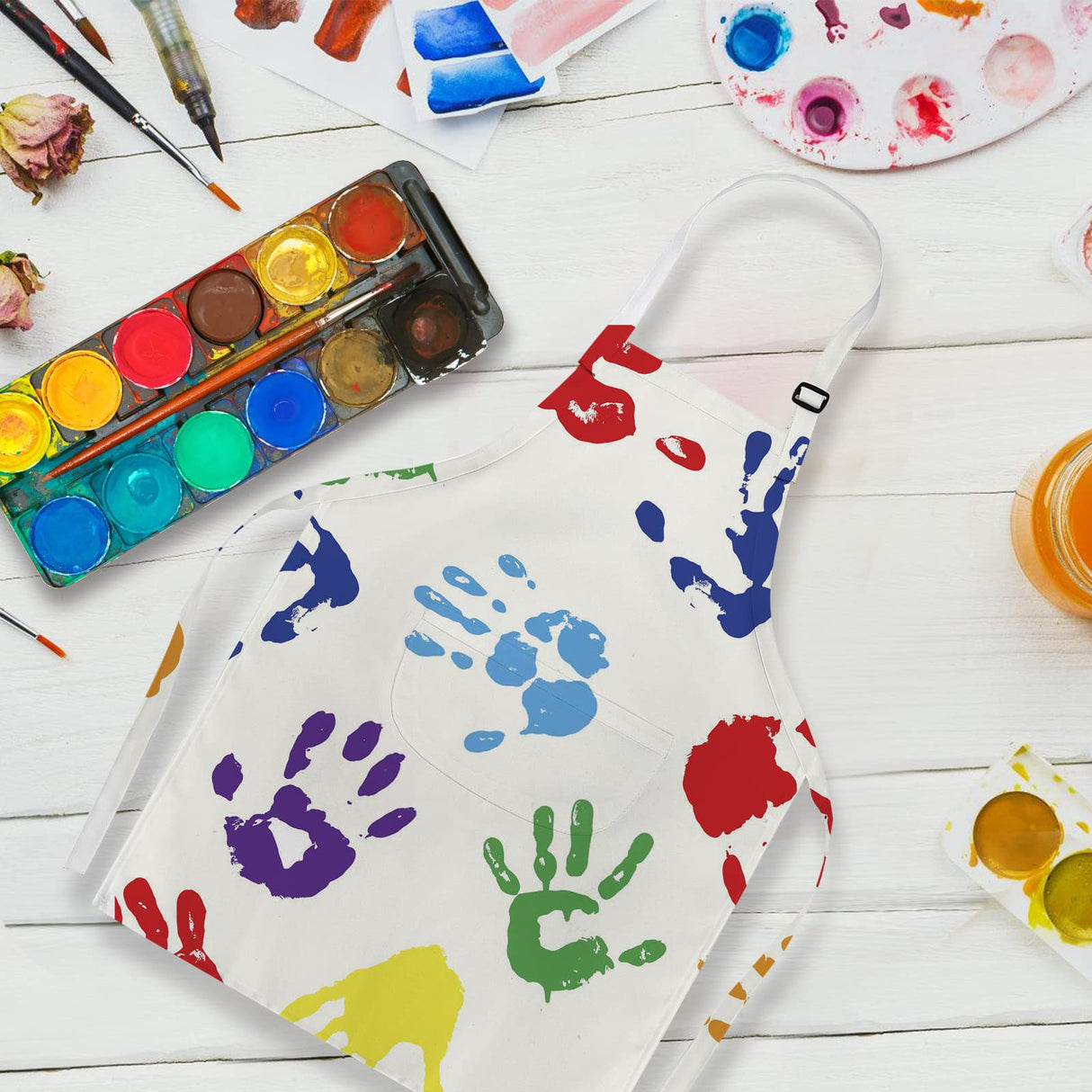 DEAYOU 12 Pack Kids Apron with 2 Pocket, Adjustable Children Chef Apron, White Child Painting Aprons for Cooking, Baking, Crafting, Grilling, Kitchen, Classroom, Party, Activity, Boys, Girls DEAYOU