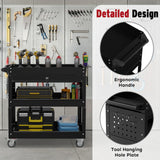 Granper 3 Tier Rolling Storage Cart, Heavy Duty Utility Industrial Service Cart on Wheels, Metal Tool Cart with Locked Drawers, Ideal for Garage, Warehouse and Repair Shop（Black） Granper