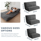 MAXYOYO Bean Bag Bed Folding Sofa Bed Floor Mattress for Adults, Extra Thick and Long Floor Sofa with Corded Washable Cover, Dark Grey, 54x95 Inch MAXYOYO
