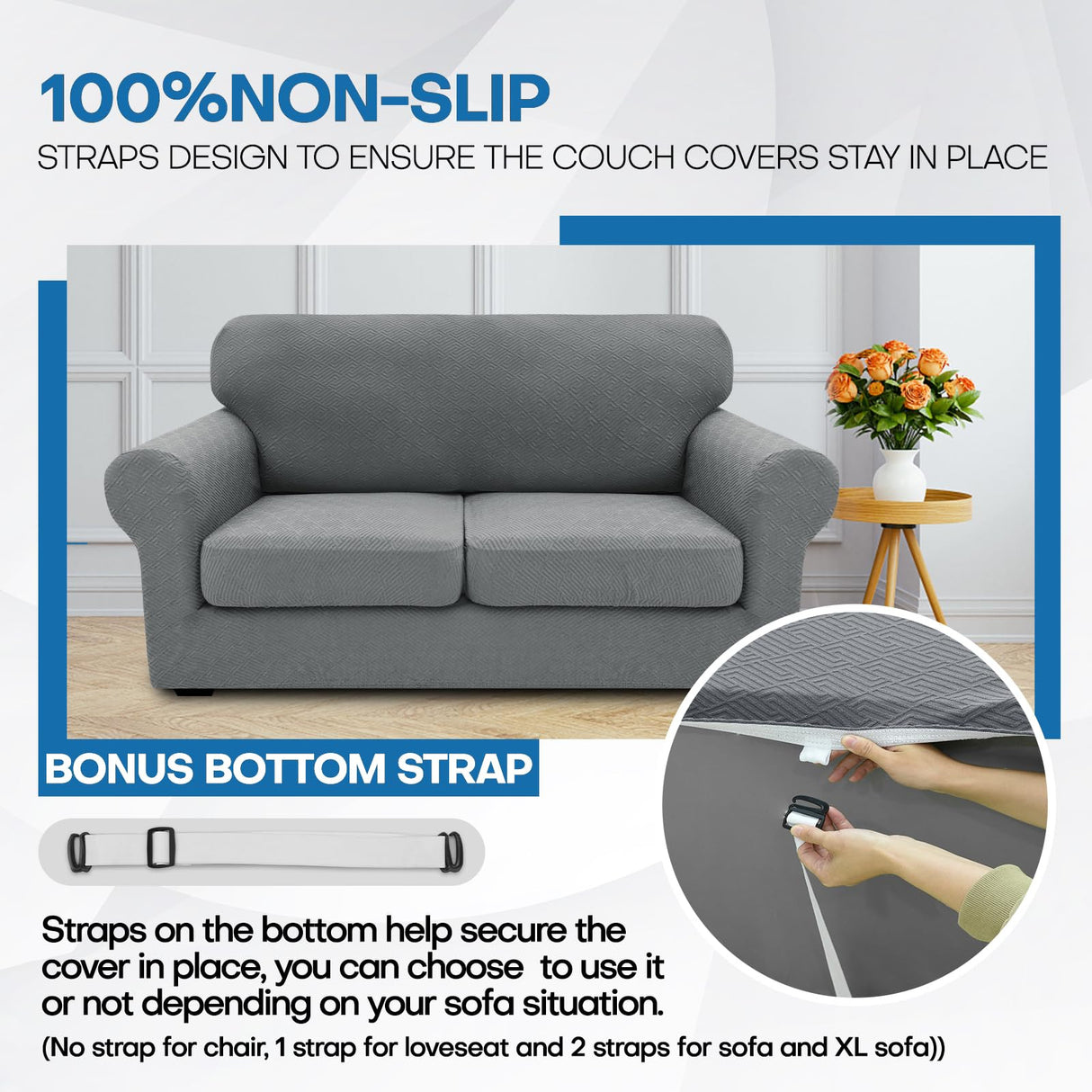 XINEAGE 2024 Newest 4 Pieces Couch Covers for 3 Cushion Couch Super Stretch Thick Soft Sofa Cover Anti Slip Sofa Slipcover Dogs Cats Furniture Protector (Light Gray, 71"-91") XINEAGE