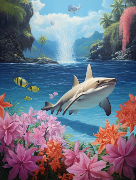 SKRYUIE Paint by Numbers Sharks for Adults, Acrylic Oil Painting by Numbers Kits for Beginner with Paintbrushes Brushes Art Crafts Canvas for Home Decor 16x20 inch / 40x50 cm B63152 SKRYUIE