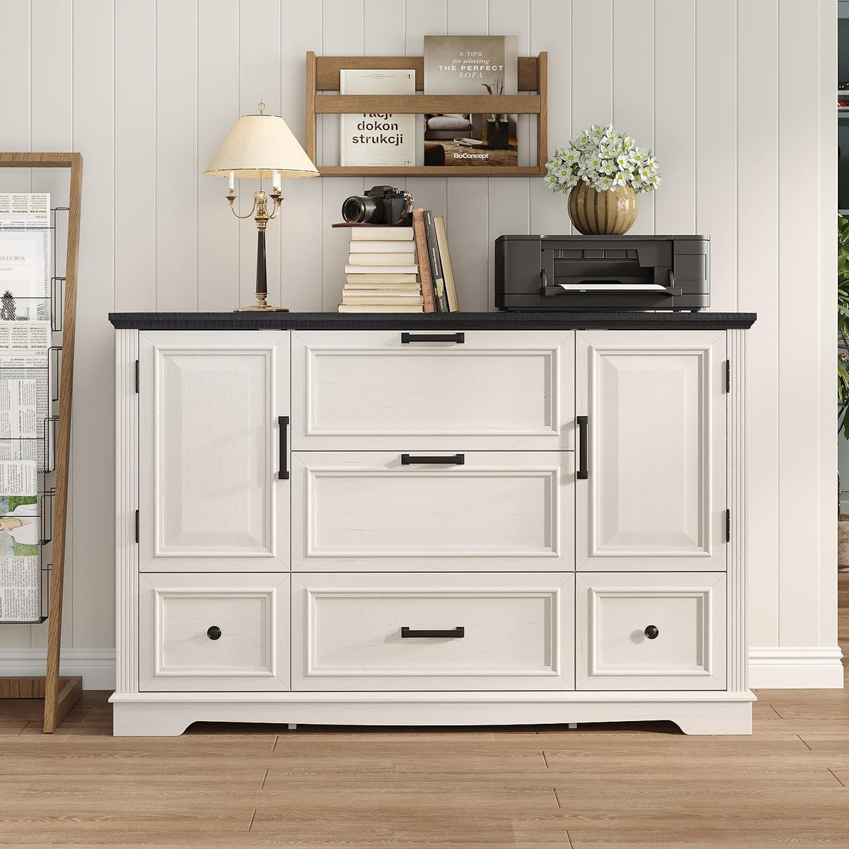 Maupvit 47.6" File Cabinet with 5 Drawers, Farmhouse Lateral File Cabinets for Home Office, Filing Organization Storage Cabinets for Letter/Legal/A4/F4 Maupvit