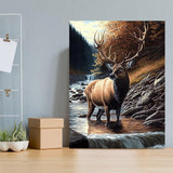 jiaqinglong Creek Elk Diamond Painting Kits, Forest Animal Diamond Painting, Full Round Crystal Gemstone Art Kit for Adults for Wall Decor Entryway Decor Relaxing 12x16 Inch, Colourful jiaqinglong