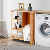 Tangkula Bamboo Bathroom Floor Cabinet, Storage Cabinet with Shutter Door and 3 Tier Shelves, Freestanding Floor Cabinet for Bathroom Living Room Kitchen Hallway, Bathroom Cabinet, Natural Tangkula