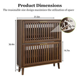 Shoe Cabinet, Shoe Storage Cabinet with Louvered 2 Flip Drawers, Narrow Shoe Cabinet Storage for Entryway, Freestanding Shoe Organizer Cabinet with Golden Handles, Slim Shoe Rack Cabinet (Walnut) Algherohein