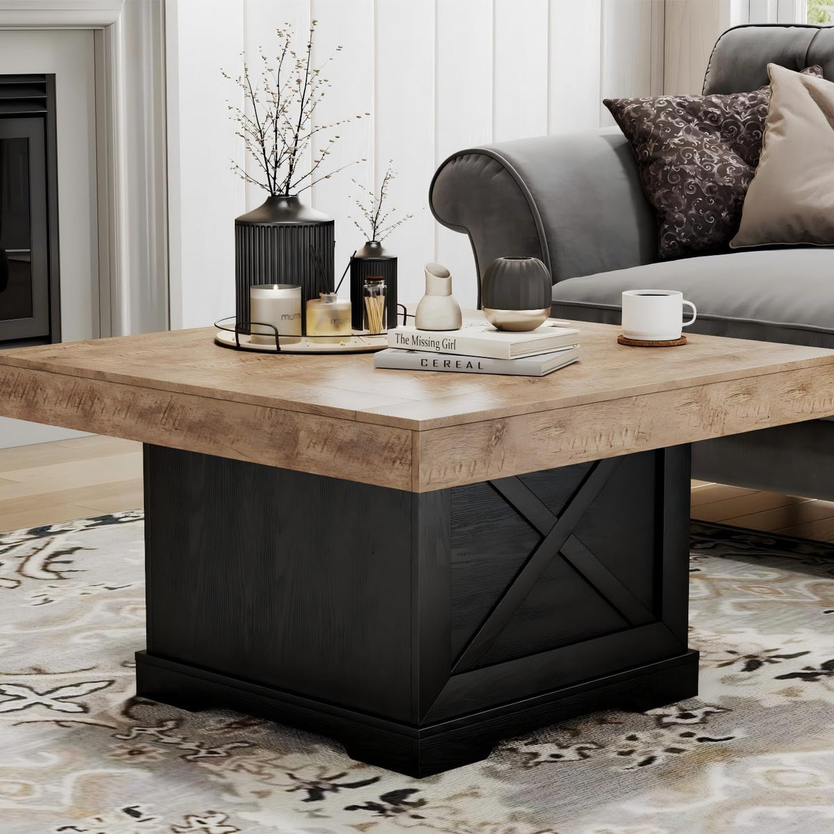 Lareth Coffee Table 31.5 in Rustic Center Table with X Design Wooden P ...