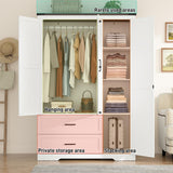 St.Mandyu Farmhouse Wardrobe Armoire Closet with 3 Doors and 2 Drawers, 70.1" Wooden Clothing Storage Cabinet, Freestanding Large Capacity Storage Wardrobe Armoire with Hanging Rod for Bedroom, White St.Mandyu