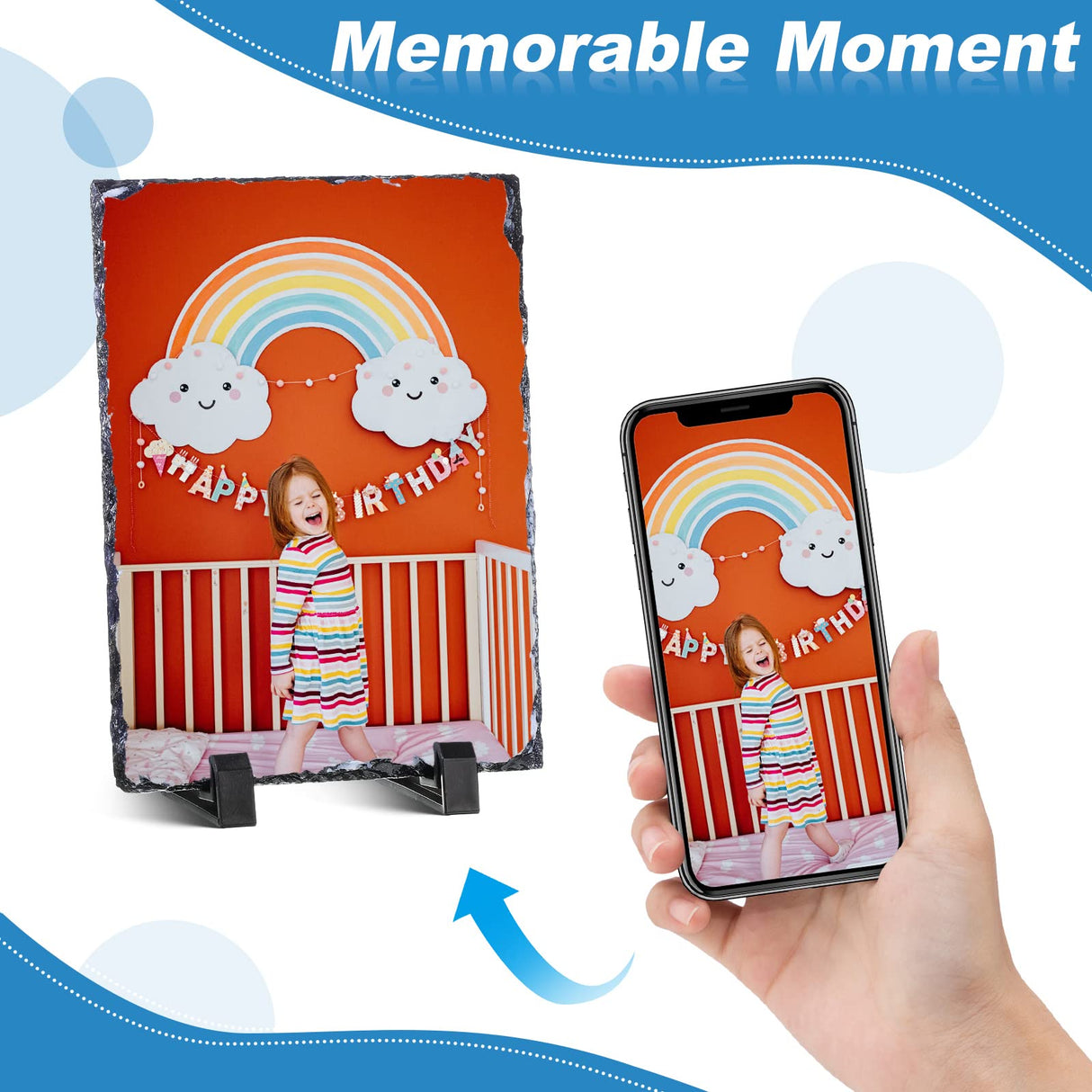 Gersoniel 10 Pcs Sublimation Slate Blanks 7.9 x 5.9 Inch Heat Thermal Transfer Rock Stone Photo Frame with Display Stand, Rectangular Sublimation Heat Press Picture Slate for DIY Desktop Souvenir Gift Gersoniel