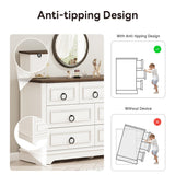 LIKIMIO Farmhouse 7 Drawer Dresser for Bedroom, Wood Rustic Chest of Drawers with Round Metal Handle, Large Storage Dresser Organizer TV Dresser for Living Room, Hallway, Entryway, Off White LIKIMIO