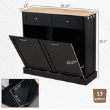 AHB Double Tilt Out Trash Cabinet Kitchen Trash Bin Cabinet 2x13 Gallons Free Standing Recycling Trash Can Cabinet with Hideaway Drawers Pet Proof Trash Can Holder for Kitchen Living Room, Black AHB