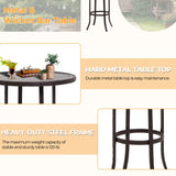 FHFO 3 Piece Outdoor Patio Heigh Bar Table and Chairs Set, Wicker Bar Height Bistro Table Set of 2, All-Weather Rattan Height Bar Stools w/Cushions & Metal Table Top for Porch, Garden, Balcony-Beige FHFO