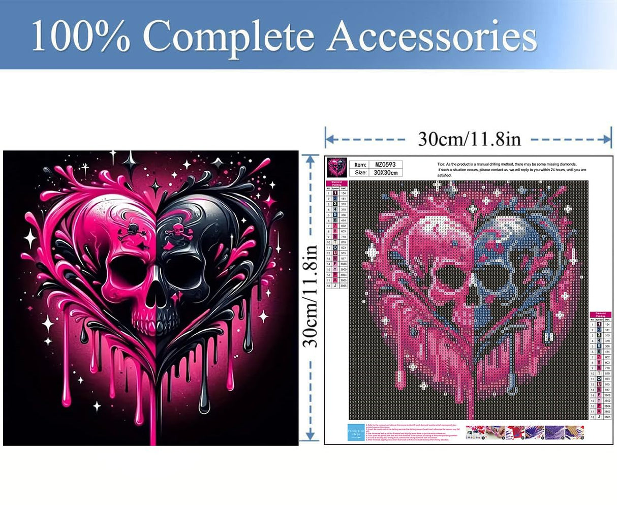 Meothan Diamond Art Kits for Adults, 5D DIY Heart Skull Diamond Painting Kits for Adults Beginners, Diamond Dots Kits Gem Arts Crafts for Living Room Bedroom Offices Home Wall Decor 12X12 Inch Meothan