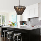 Widluth 25.6” Black Hand-Woven Rattan Chandelier Vintage Farmhouse 8-Lights Boho Large Bamboo Chandelier Light Fixture Retro 5-Tier Drum Wicker Chandelier for Dining Room, Kitchen, Bedroom, E12 Widluth