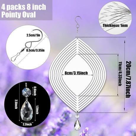 4Pack 8inch Sublimation Wind Spinner Blanks 3D Aluminum Metal Wind Sculpture Kinetic Spinners for Yard and Garden Indoor Art Ornaments Hanging Decoration (Pointy Oval) WindMage