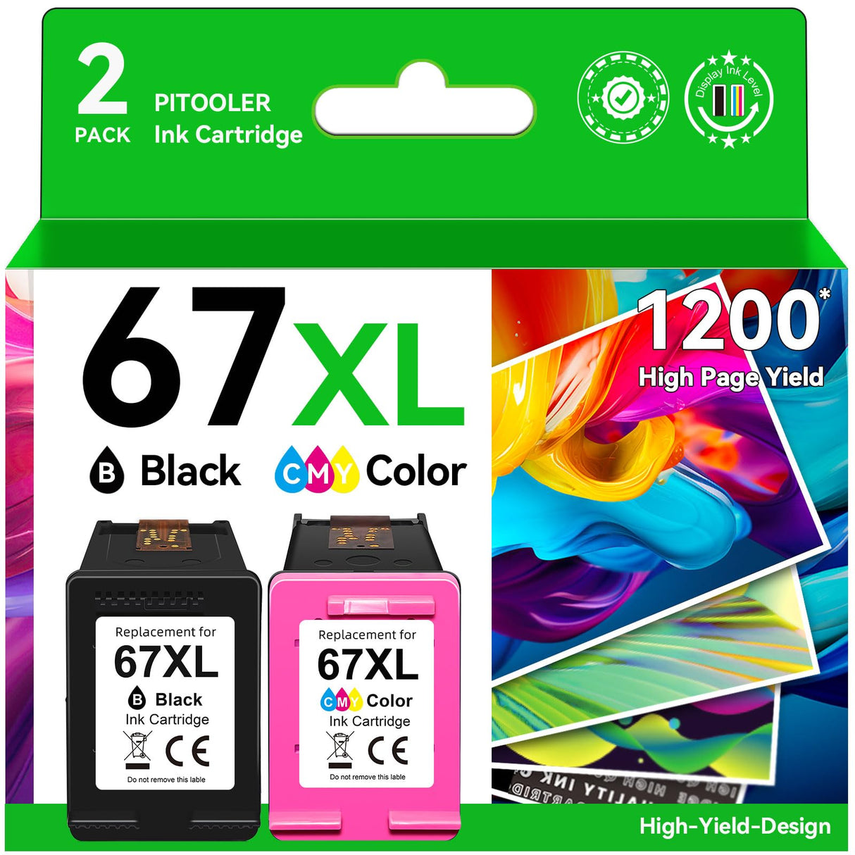67XL Ink Cartridges Black Color Combo Pack, P𝗶tooler Compatible for HP Ink 67 Compatible for DeskJet 2755e 2855e 2700 4155e 2800e 2700e 2734e 4255e Compatible for Envy 6055e 6000 6455e Printer Pitooler