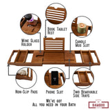 XcE Bathtub Caddy Tray Expandable to 105cm with Bamboo Book Stand and Soap Tray, Brown XcE