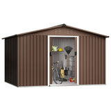 Acekool 8x10 FT Outdoor Metal Storage Shed, Large Garden Tool Shed with Lockable Door and Vents, Waterproof Galvanized Metal Sheds for Tools & Equipment, Garbage Can, Bike, Mower, Brown Acekool