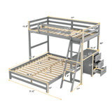 Merax Twin Over Full Bunk Bed with Ladder & Guardrails, Solid Wood Bunk Beds Frame with Built-in Desk and 3 Drawers, Split into Twin Size Loft Bed & Full Size Platform Bed, No Box Spring Needed, Gray Merax
