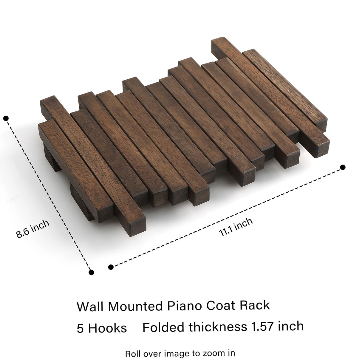 GOGREEBELL Natural Wood Wall Mounted Piano Coat Rack| Coat Rack Wall Mount| Flip Down Wall Hook Rack 3 Hooks| Entryway Wall Art Hook,Made of Acacia Wood (Dyed with Wood Wax Oil).Wall Art GOGREEBELL