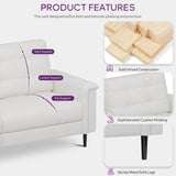 TYBOATLE 85" W White Faux Leather Sofa Couches for Living Room, Mid-Century Modern Tufted Comfy Small Loveseat w/USB and Wide Arms, 2/3 Seater Office Couch for Small Space Apartment Bedroom Furniture TYBOATLE