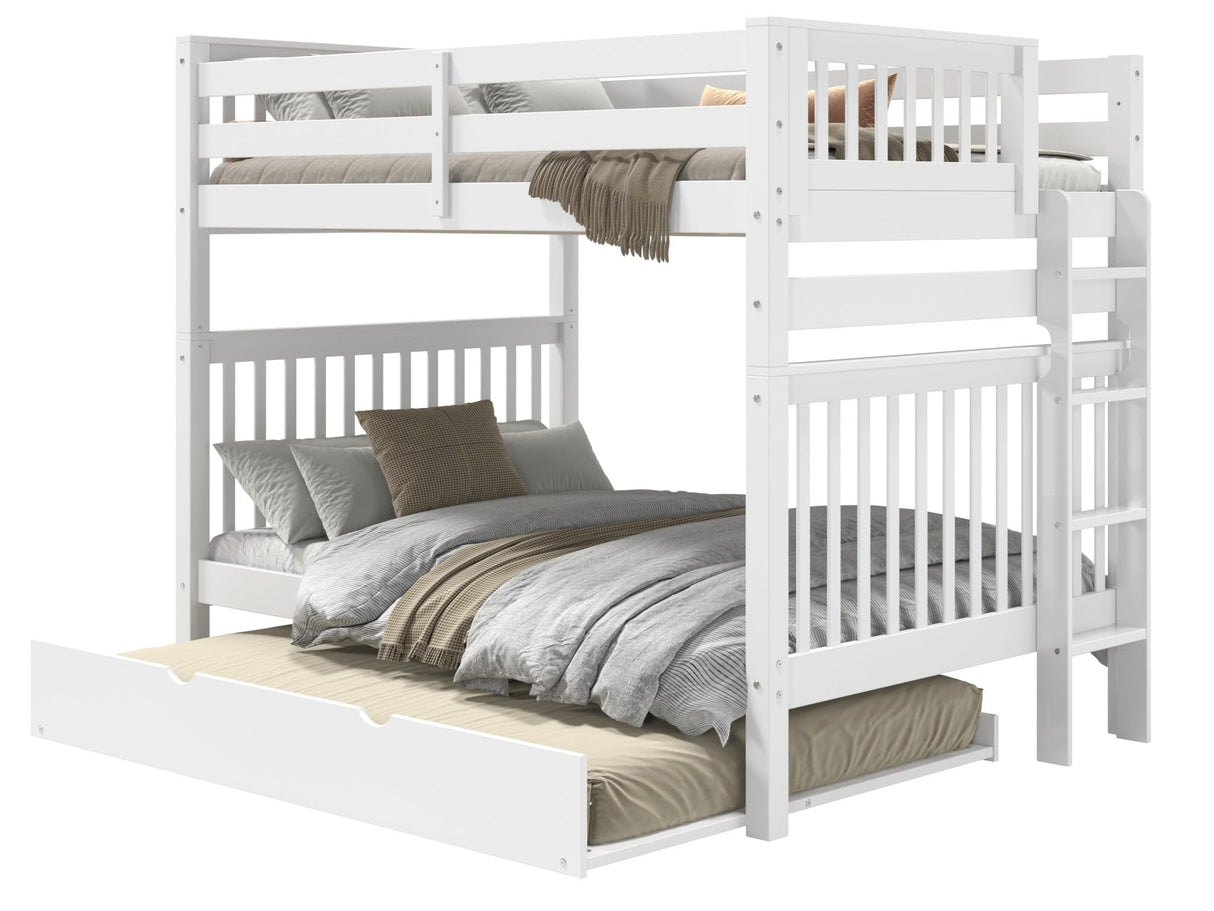 Bedz King BK981EL-Full-Trundle Bunk Bed, Full over Full, White Bedz King