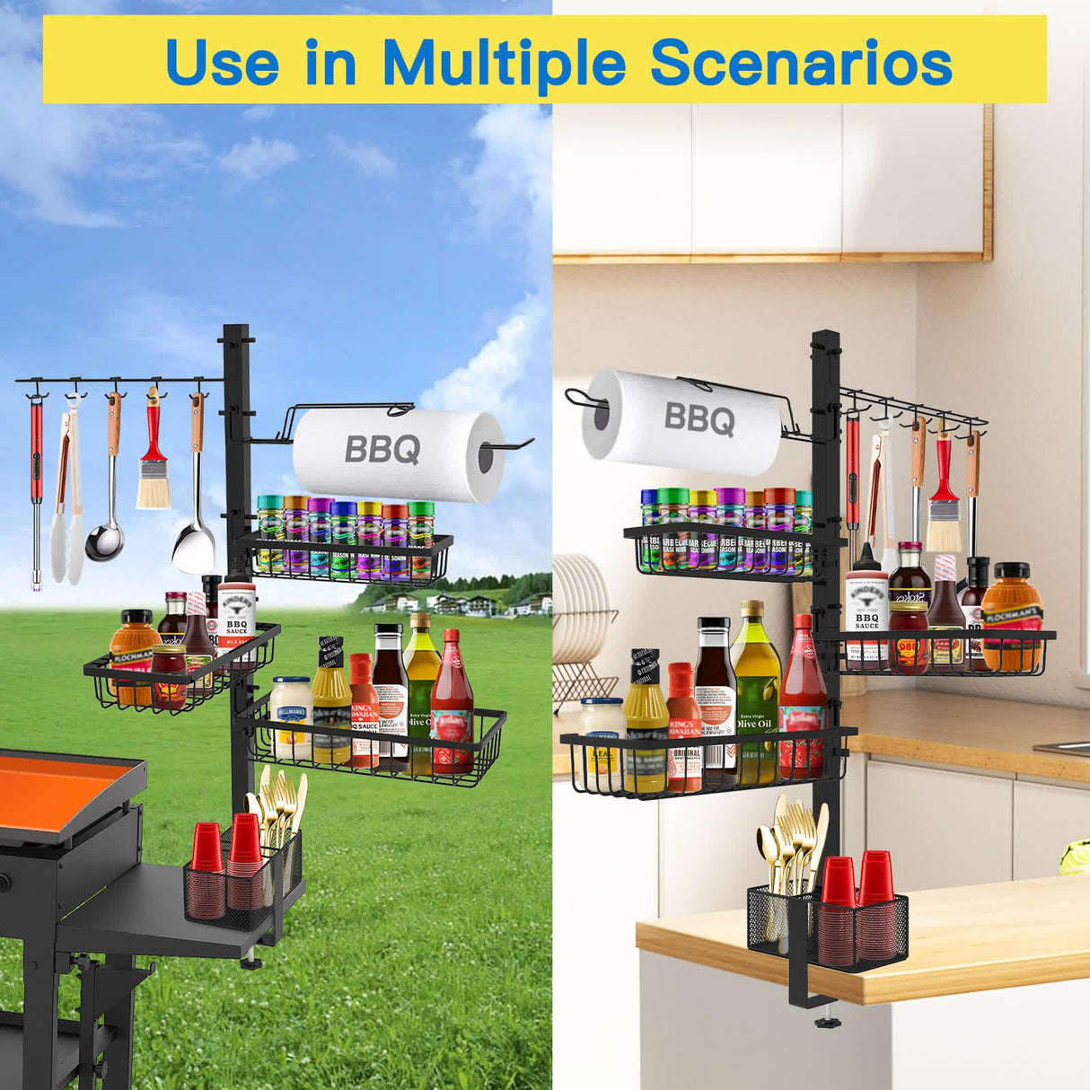 Concons Griddle Caddy for Blackstone Griddle Accessories, BBQ Grill Caddy with Paper Towel Holder, Outdoor Kitchen Accessories for Camper, Grill Accessories Organizer, Condiment Caddy, Gifts for Men Concons