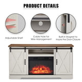 AMERLIFE 5-Piece Farmhouse Table Set Includes Fireplace TV Stand, Coffee Table& Two End Tables with Charging Station and USB Ports, for Living Room, Distressed White, 63" AMERLIFE