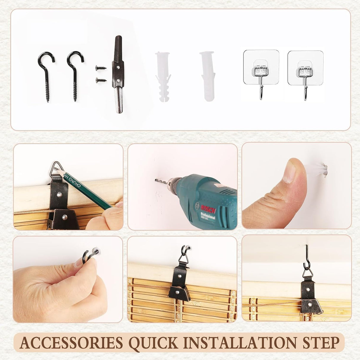 FoundGo 72" W*72" H Bamboo Roller Blinds Sun Shade, Retro Light Filtering Bamboo Curtains for Windows, Doorways FoundGo