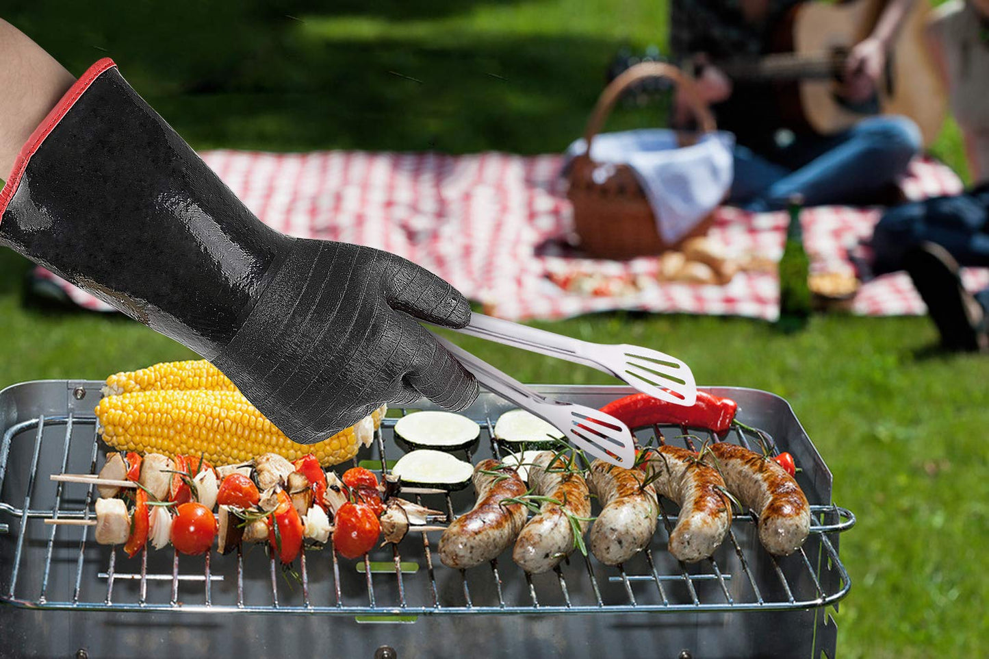 932°F Extreme Heat Resistant Gloves for Grill BBQ,Aillary Waterproof Long Sleeve Pit Grill Gloves for Fryer, Baking, Oven,Smoker,Fireproof, Oil Resistant Neoprene Coating（14-Inch ）