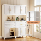 JHYKFG 75" Tall Kitchen Pantry Cabinet,Metal Storage Cabinets with 2 Drawers and Adjustable Shelves,Freestanding Display Cupboard for Dining Room,Living Room,Hallway,Bathroom,White JHYKFG