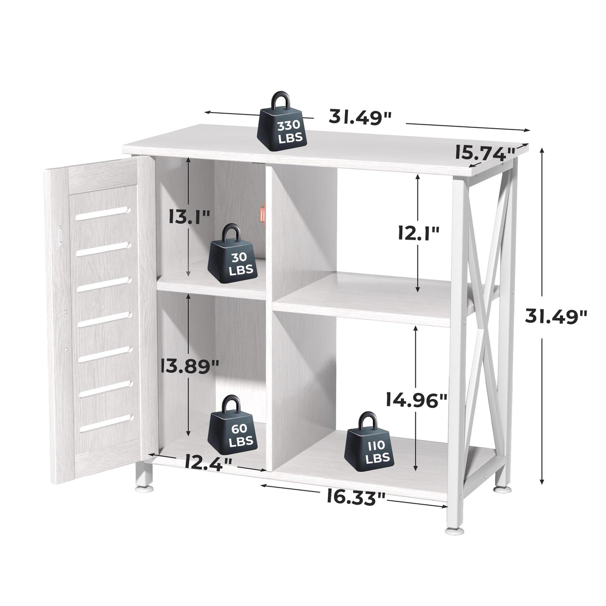 Herture 20-29 Gallon Fish Tank Stand, Aquarium Stand with Cabinet Accessories Storage, Heavy Duty Metal Frame, 31.49" L*15.74" W Tabletop, 330LBS Capacity,White PG07YGW Herture
