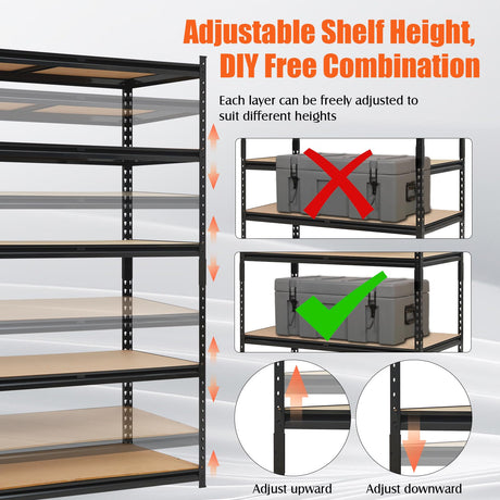 Heavy Duty Garage Shelving Units,5-Tier Adjustable Storage Shelves,48 x 24 x 72in,Loads 3000 LBSS,Adjustable Garage Storage Shelving, Metal Storage Utility Racks Shelf Unit Garvee