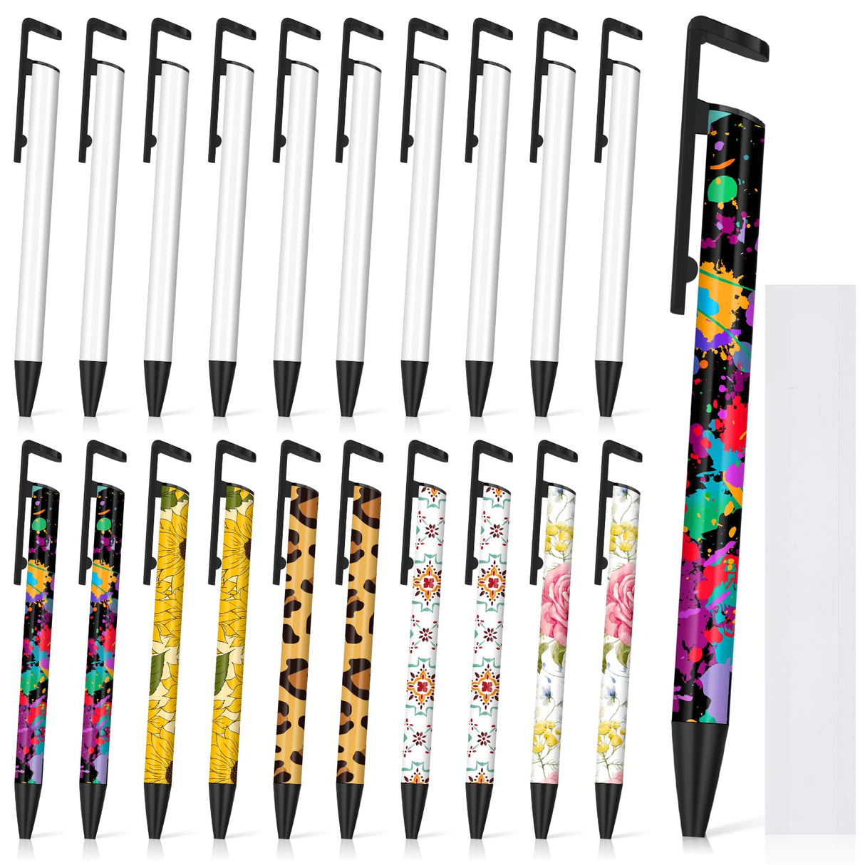 Sublimation Pens Blank Heat Transfer Pen Sublimation Ballpoint Pen with Shrink Wrap White Aluminum Customized Clip Pen School Supplies for Christmas DIY Office School Stationery Supplies (20 Set) Yexiya