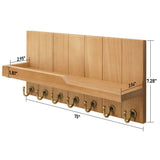 Rebee Vision Decorative Key Holder for Wall Shelf - Farmhouse Wood Wall Hanging Mail Organizer with 7 Sturdy Key Hooks for Home Entryway Decor - Stylish Key racks (Light Brown) Rebee Vision