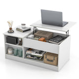 Tangkula White Lift Top Coffee Table, Wood Lift Tabletop Living Room Center Table w/Hidden Storage Compartment, Side Open Shelves & Single Door Cabinet, Modern Cocktail Tea Table for Home Office Tangkula