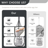 ONBRILL Hanging Egg Chair with Stand, Outdoor Indoor Egg Swing Chair with Cushion Headrest, Rattan Wicker Egg Chair with Dual Chains, 350LBS Capacity for Patio, Porch, Balcony, Bedroom (Light Gray) ONBRILL